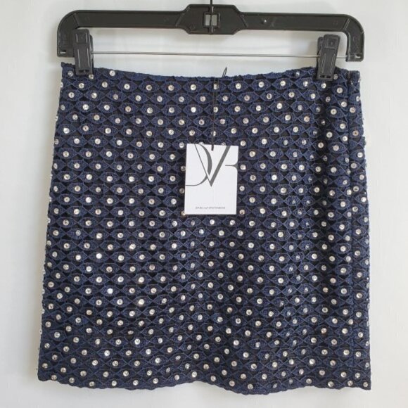 DVF Diane Von Furstenberg 'Loyola Crystal On Lace' Skirt, Navy Blue
